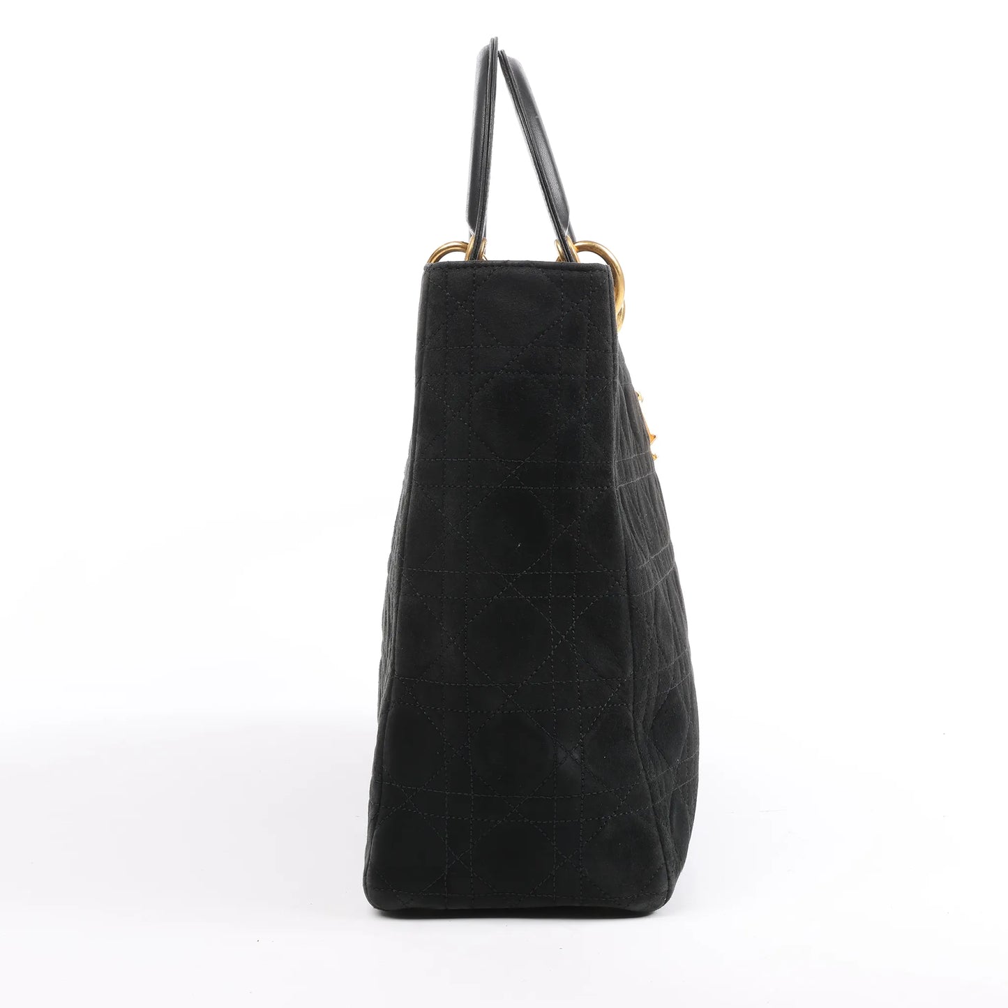 Dior Lady Dior Suede x Leather Cannage Large Handbag in Black