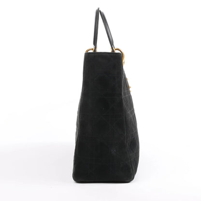 Dior Lady Dior Suede x Leather Cannage Large Handbag in Black