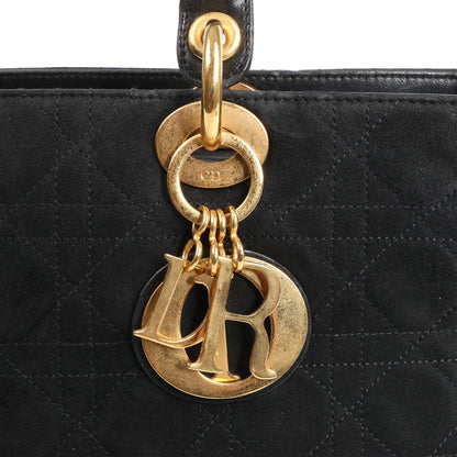 Dior Lady Dior Suede x Leather Cannage Large Handbag in Black