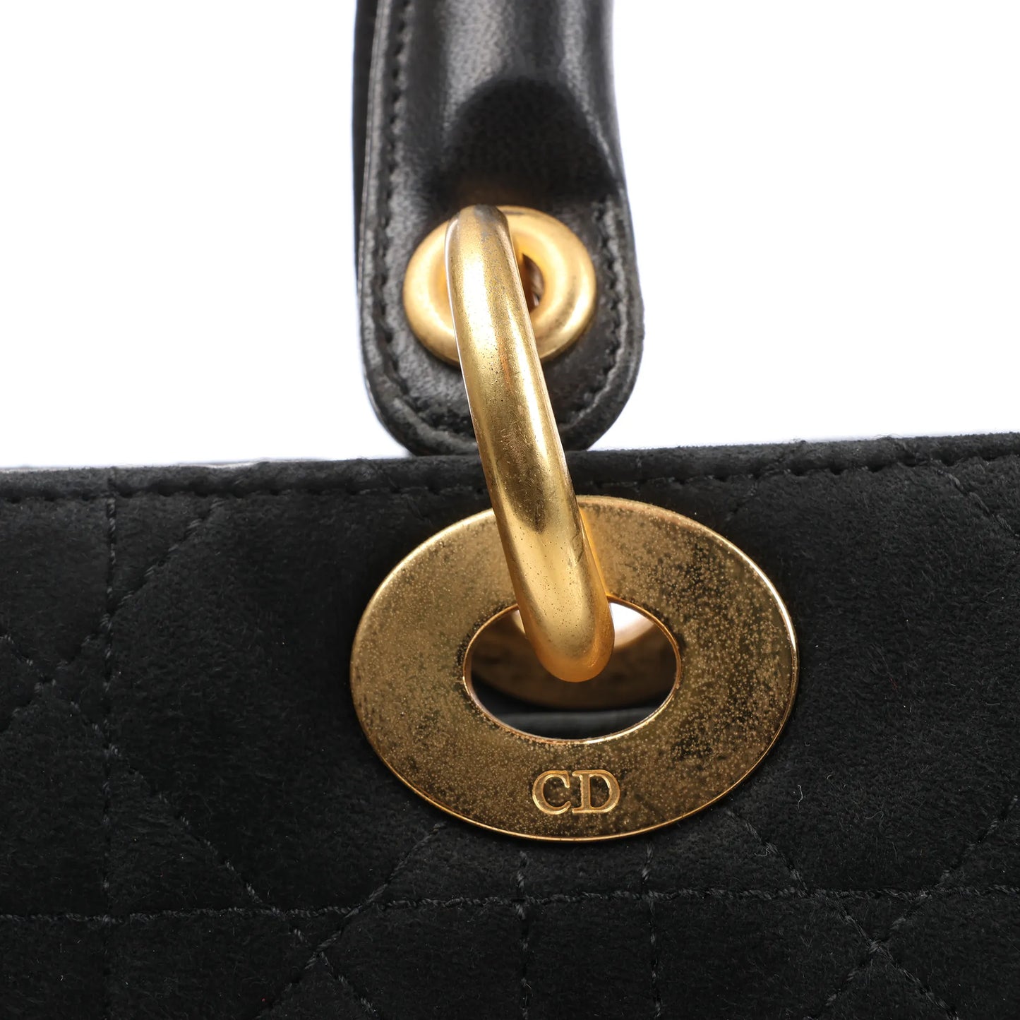 Dior Lady Dior Suede x Leather Cannage Large Handbag in Black