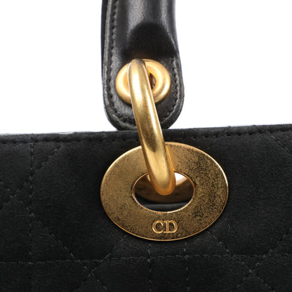 Dior Lady Dior Suede x Leather Cannage Large Handbag in Black
