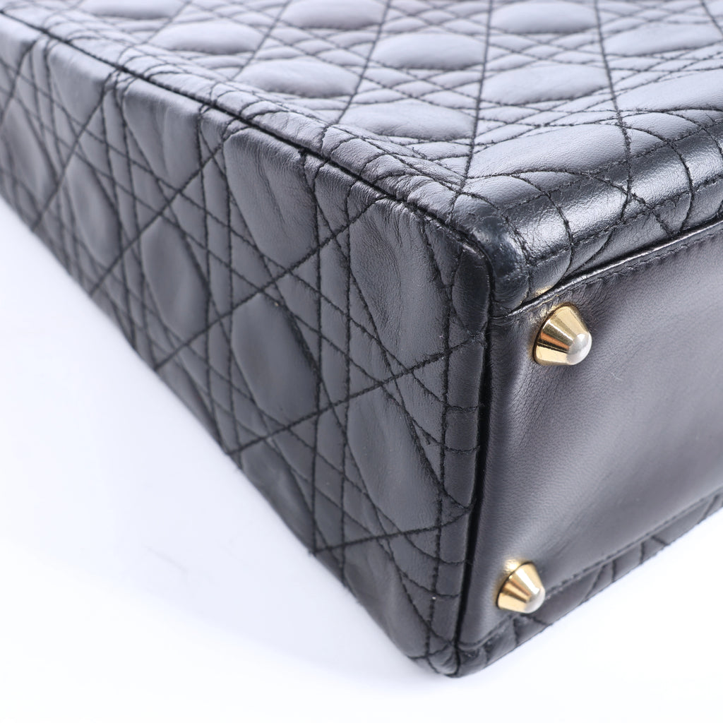 Christian Dior Lady Dior Large Cannage Leather 2Way Handbag in Black