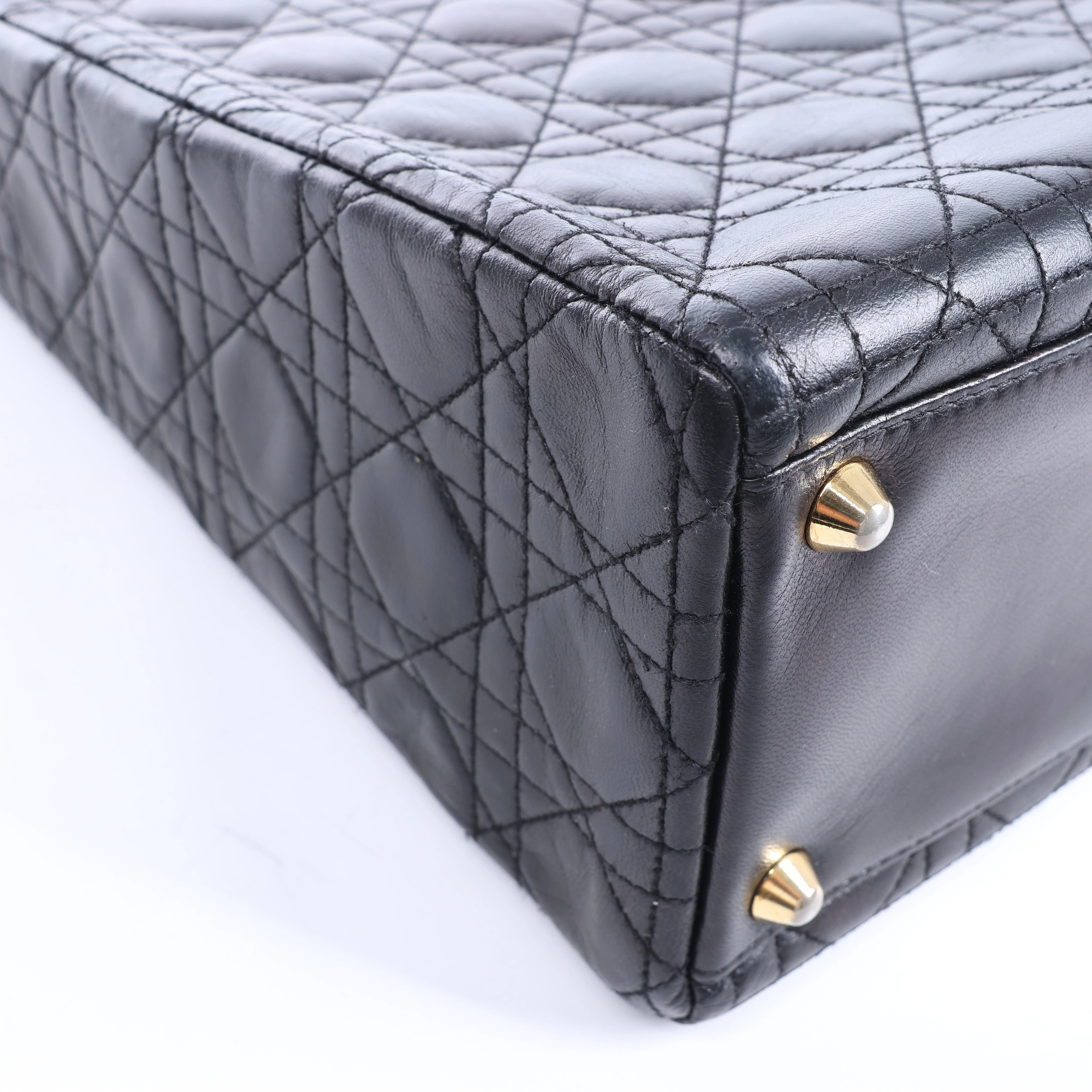 Christian Dior Lady Dior Large Cannage Leather 2Way Handbag in Black