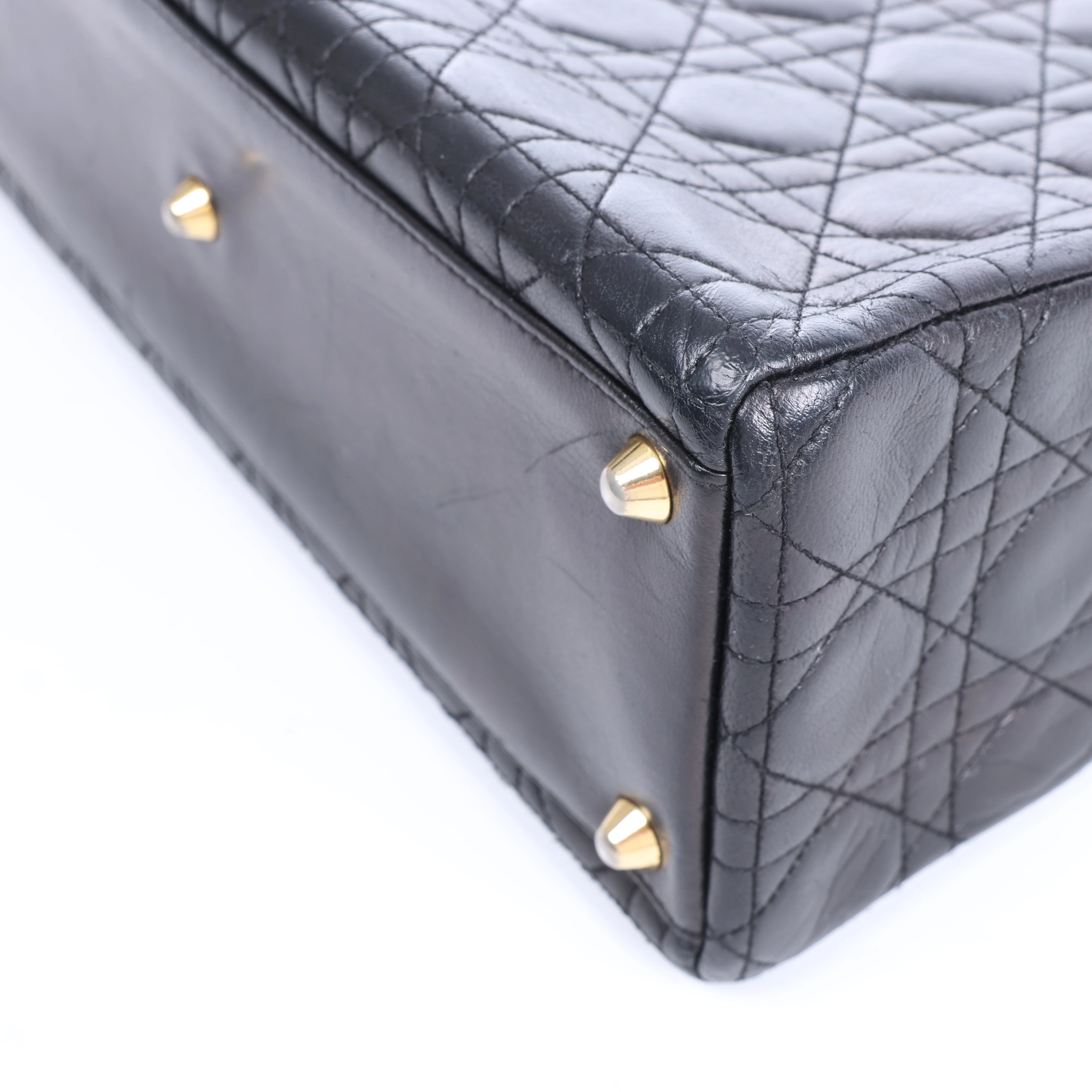 Christian Dior Lady Dior Large Cannage Leather 2Way Handbag in Black