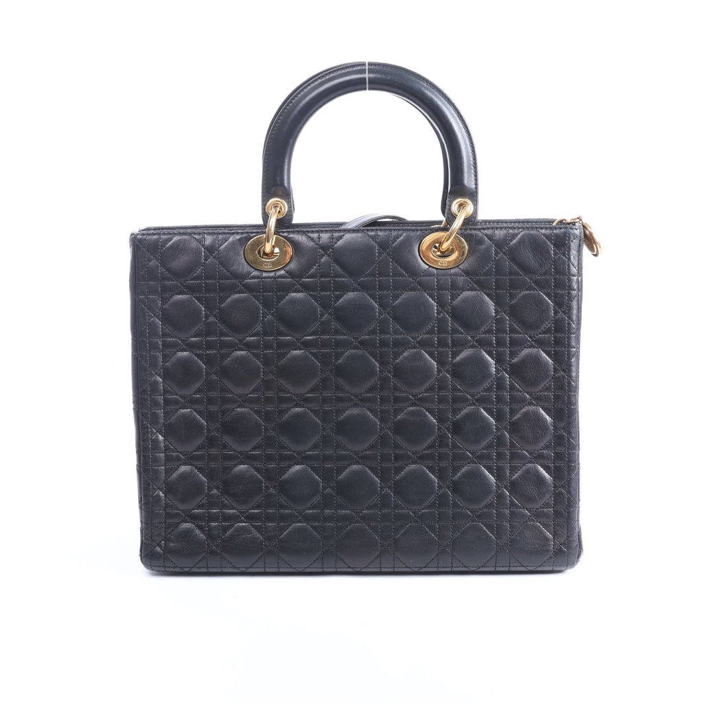 Christian Dior Lady Dior Large Cannage Leather 2Way Handbag in Black