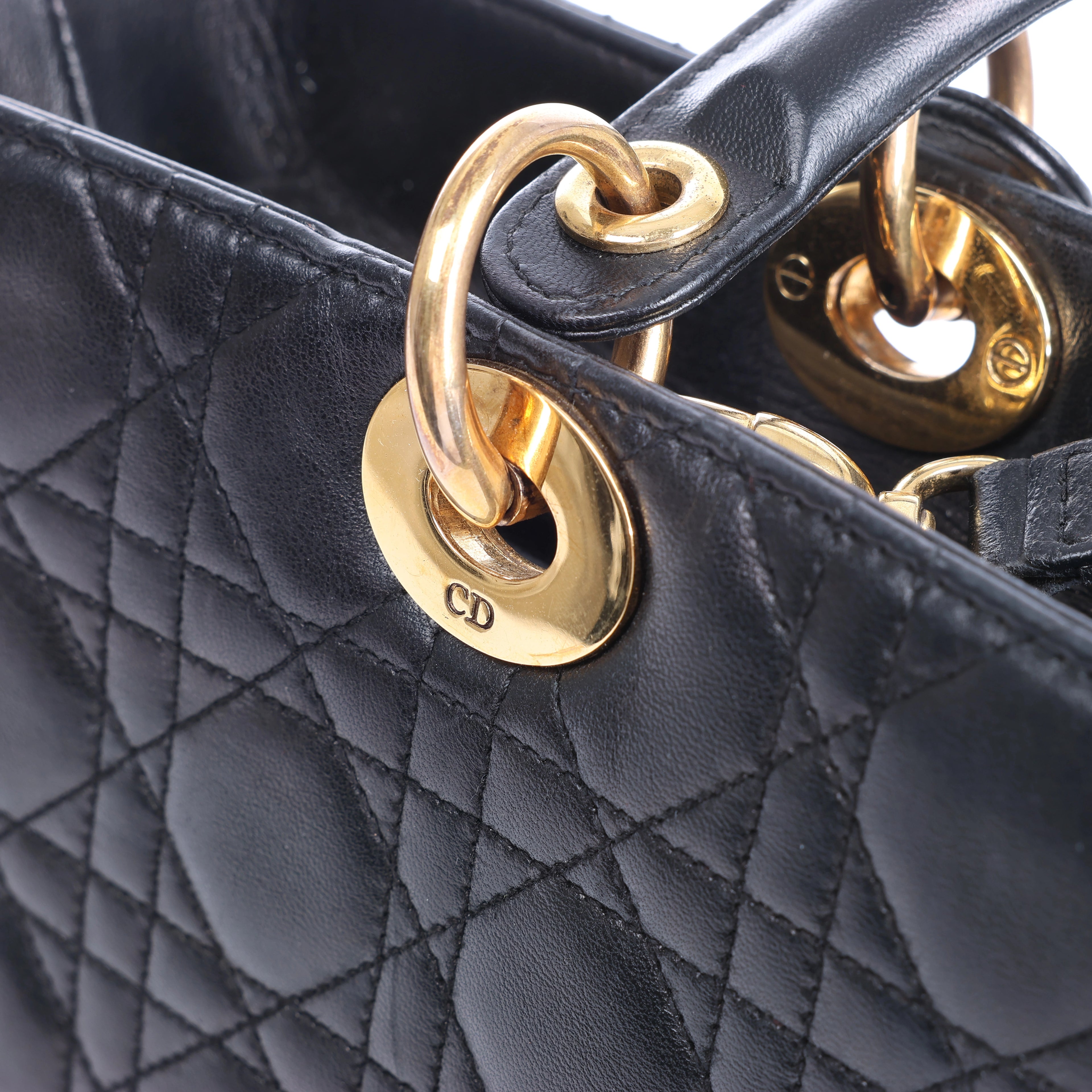 Christian Dior Lady Dior Large Cannage Leather 2Way Handbag in Black