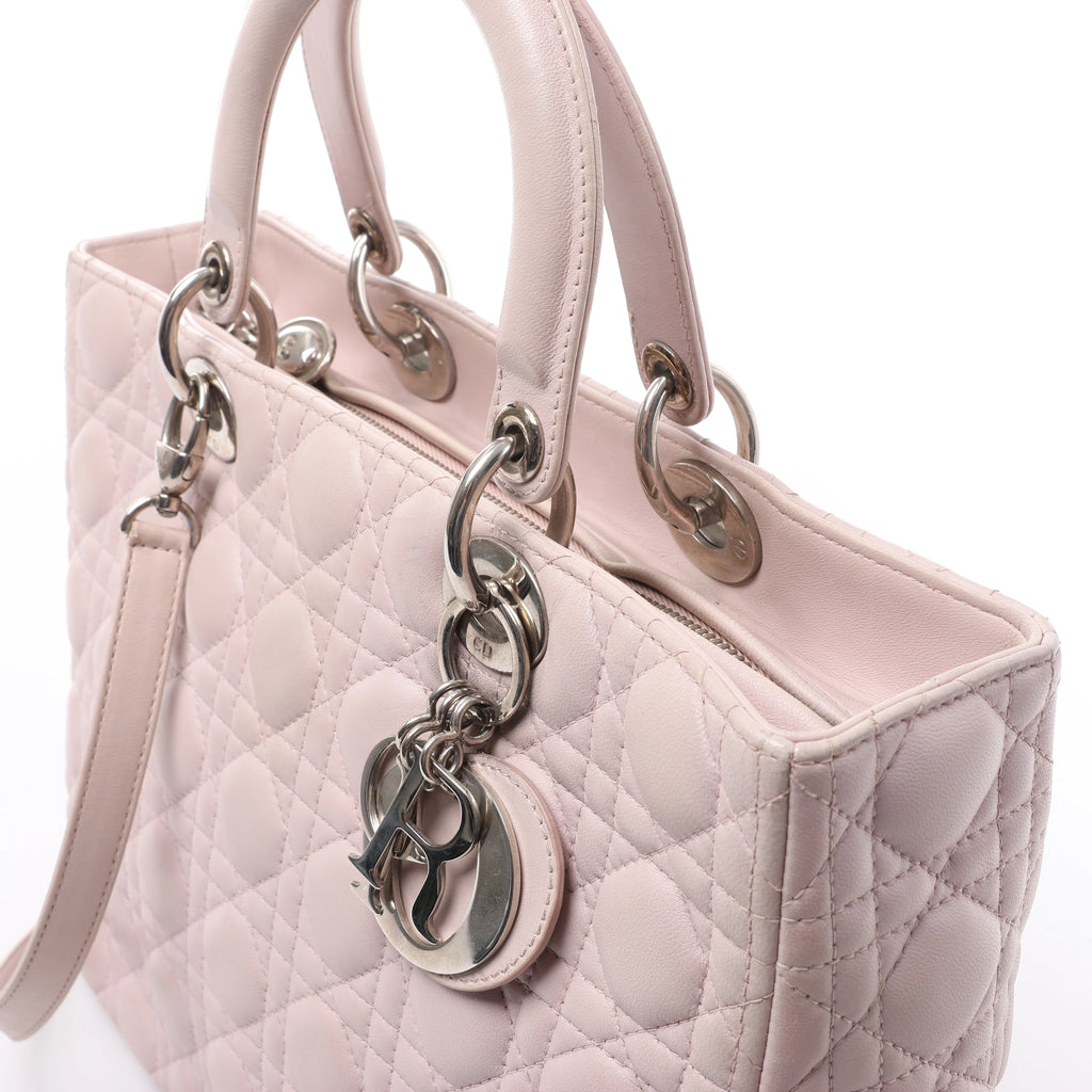 Christian Dior Lady Dior Large Cannage Leather 2Way Handbag in Pink