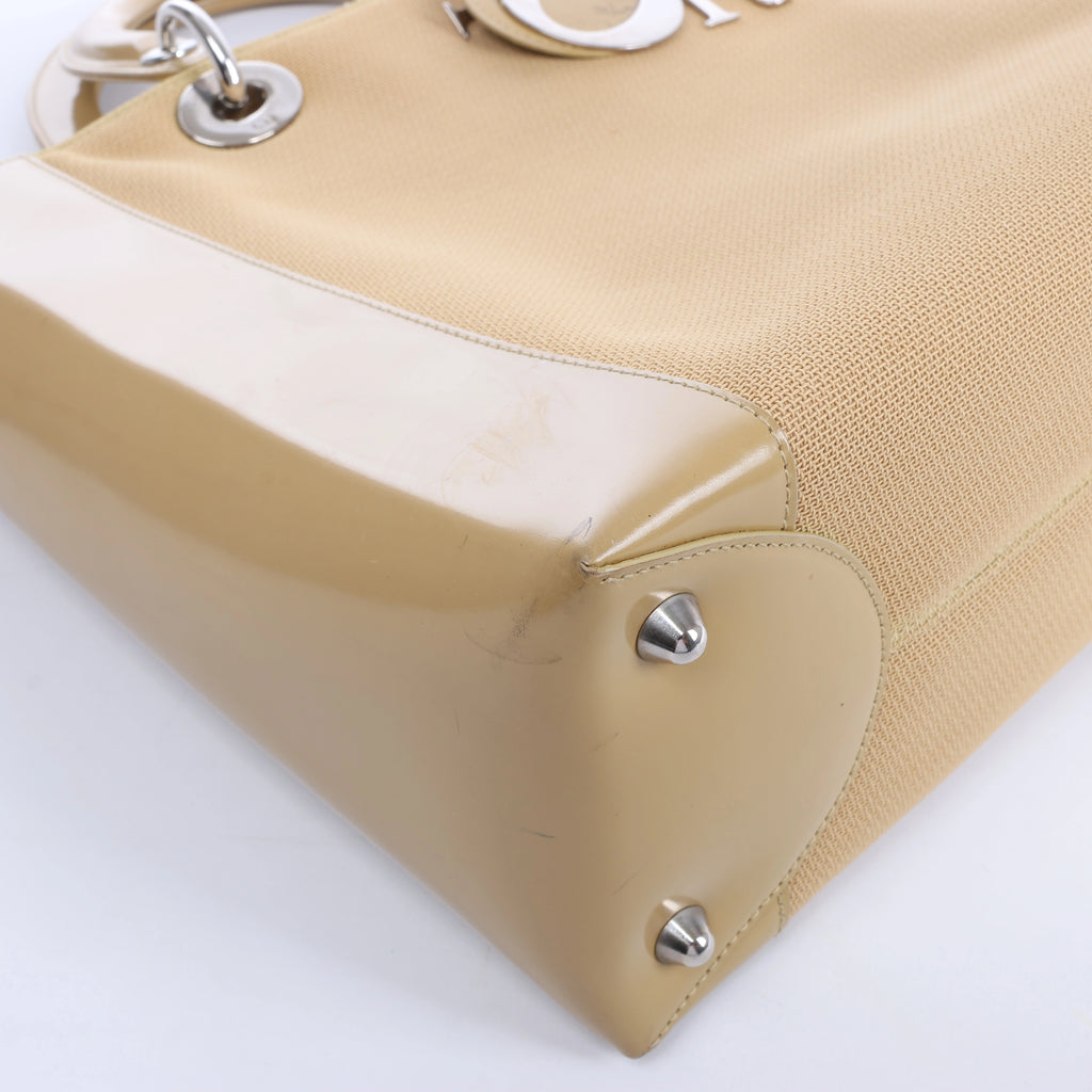 Christian Dior Lady Dior Leather x Canvas Handbag in Beige