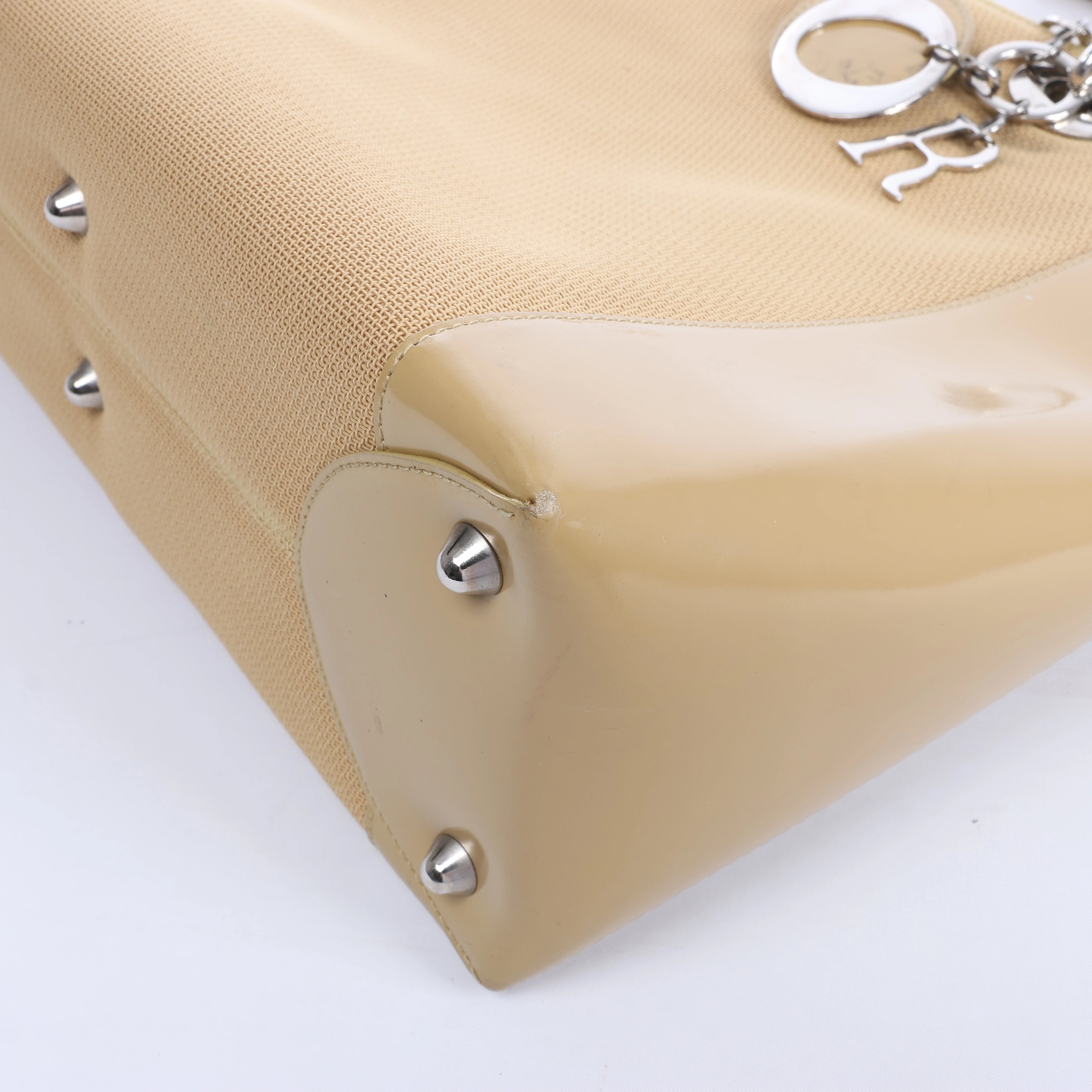 Christian Dior Lady Dior Leather x Canvas Handbag in Beige