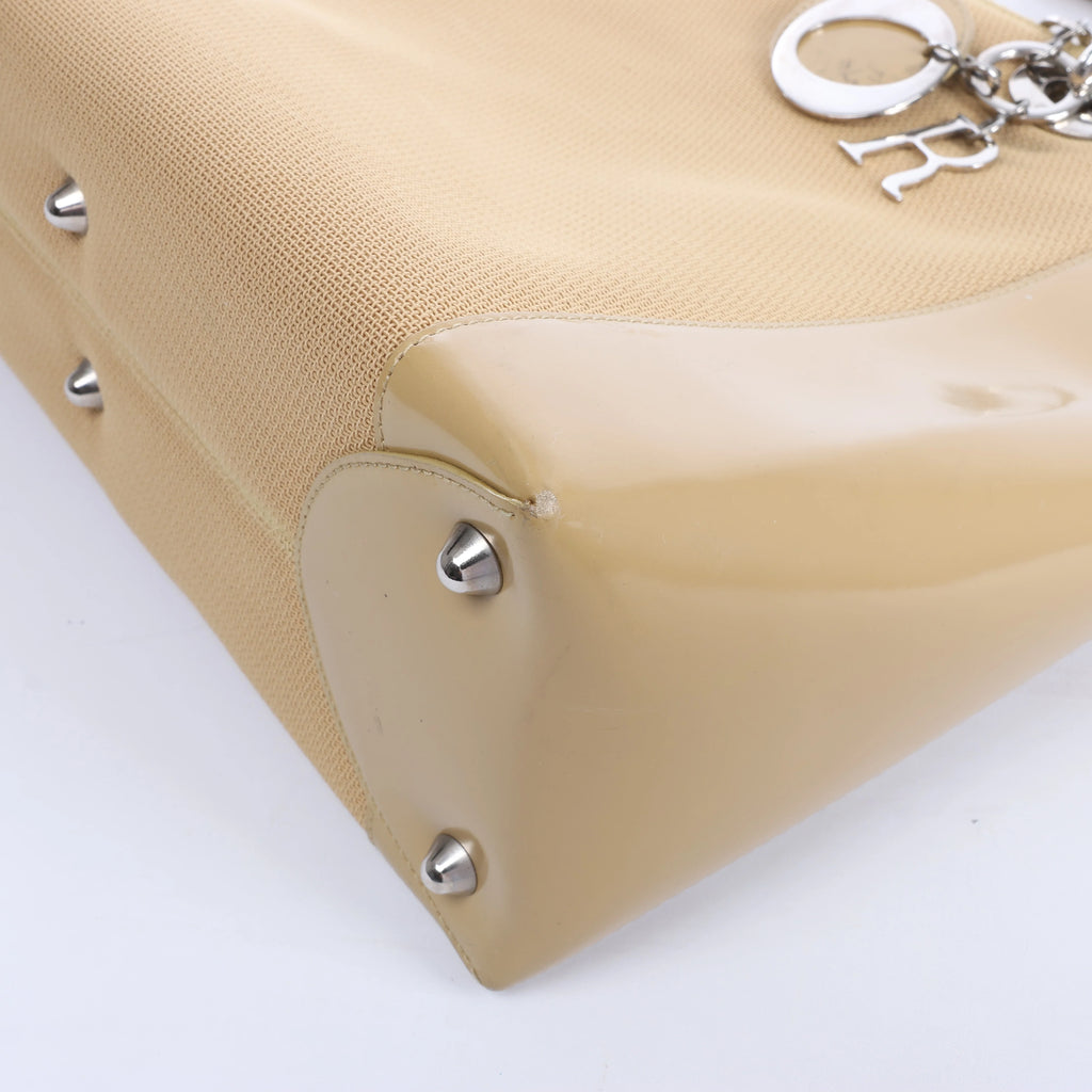 Christian Dior Lady Dior Leather x Canvas Handbag in Beige