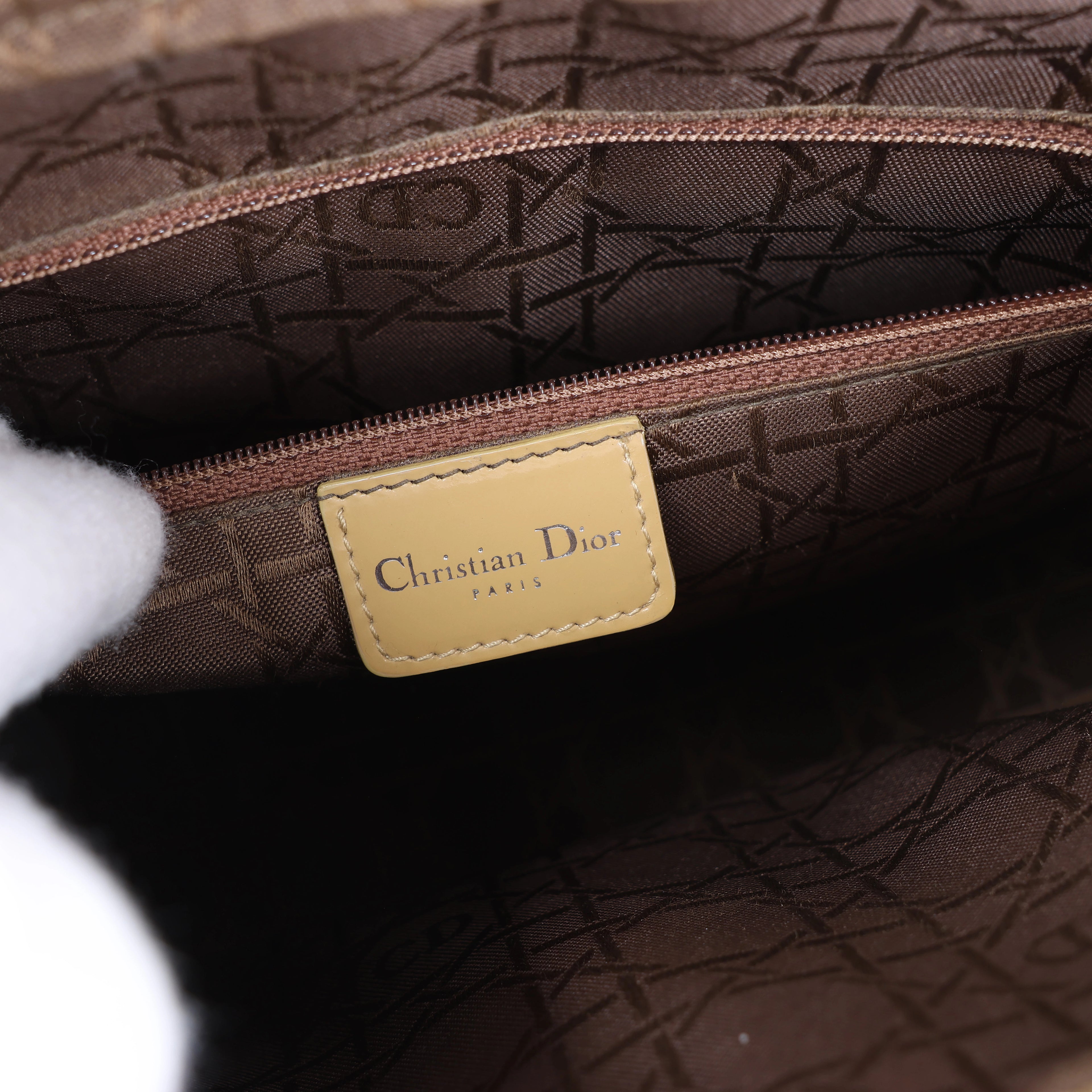 Christian Dior Lady Dior Leather x Canvas Handbag in Beige