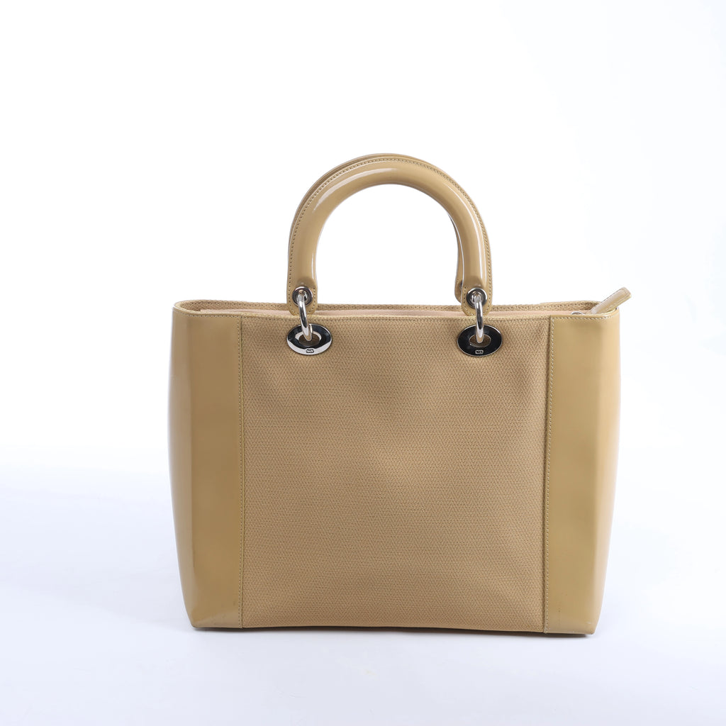 Christian Dior Lady Dior Leather x Canvas Handbag in Beige