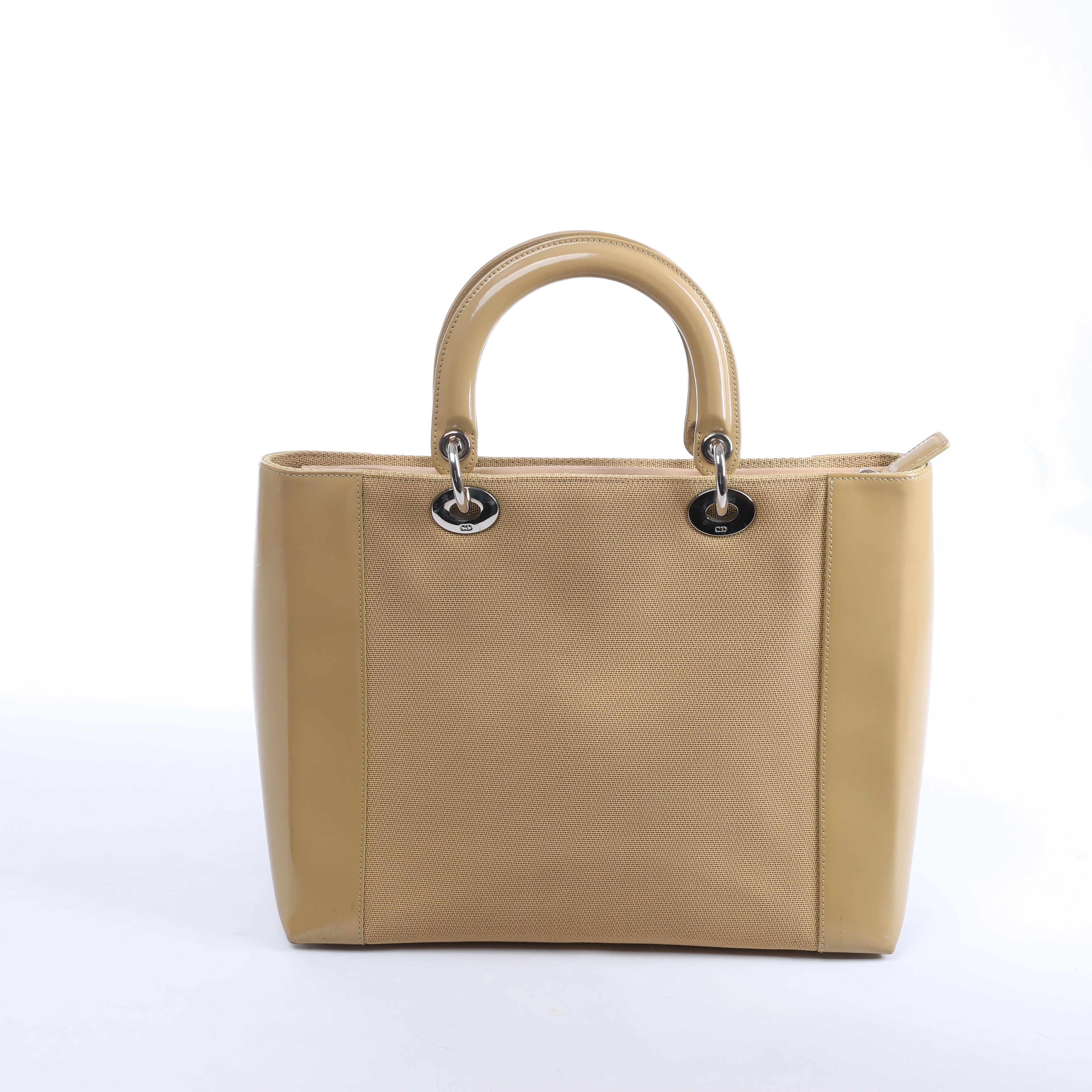 Christian Dior Lady Dior Leather x Canvas Handbag in Beige