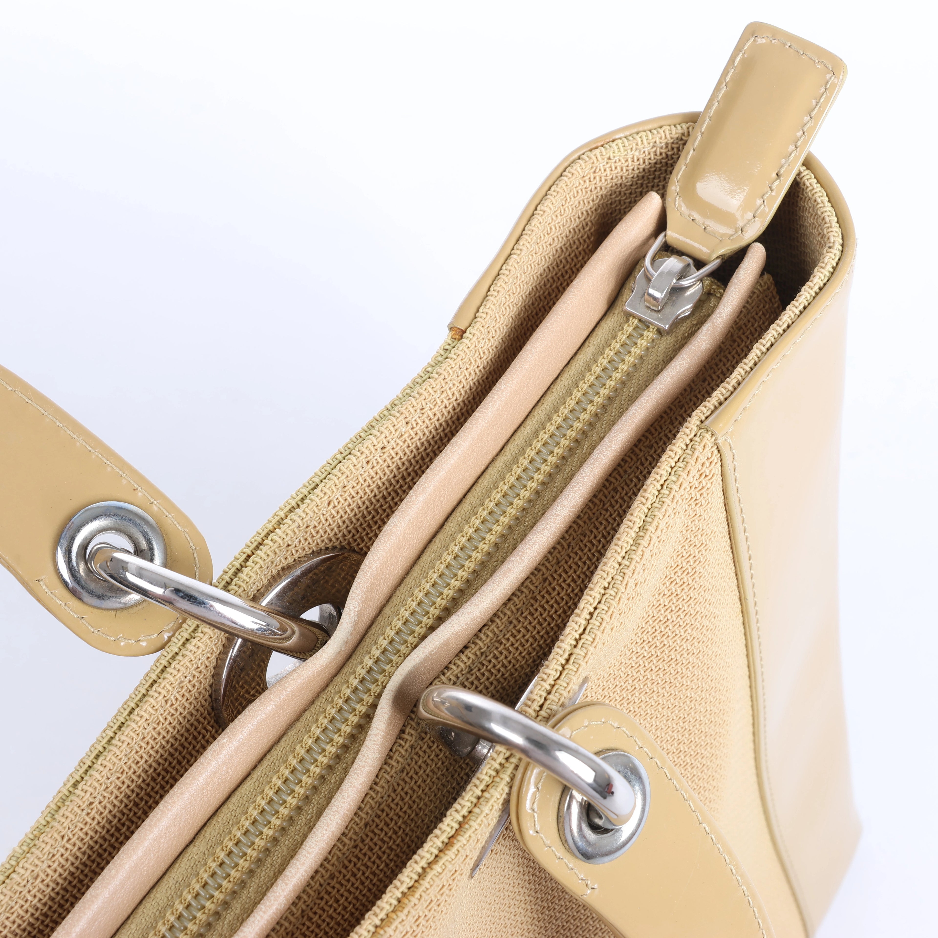 Christian Dior Lady Dior Leather x Canvas Handbag in Beige