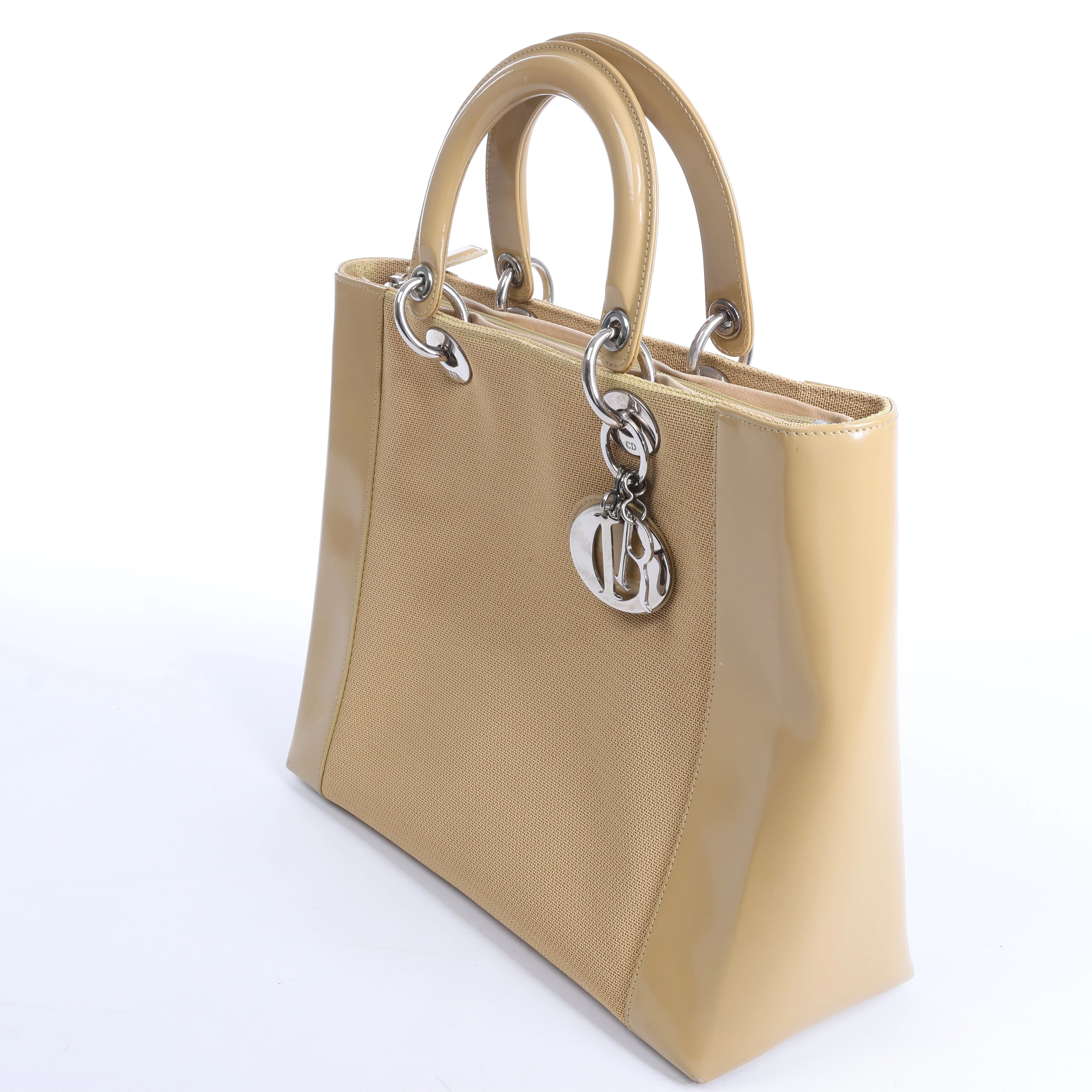 Christian Dior Lady Dior Leather x Canvas Handbag in Beige