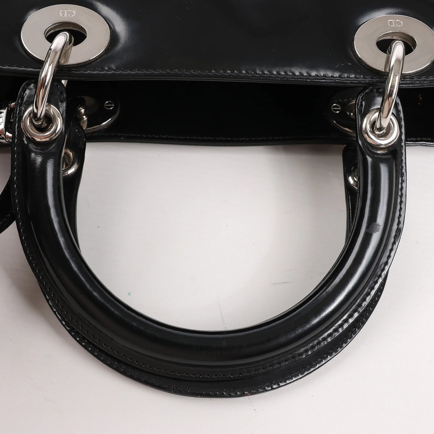 Dior Lady Dior Large Patent Leather 2Way Handbag in Black