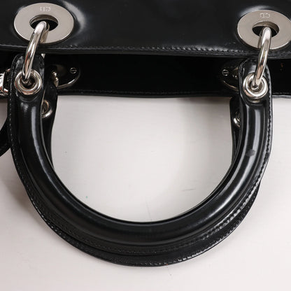 Dior Lady Dior Large Patent Leather 2Way Handbag in Black