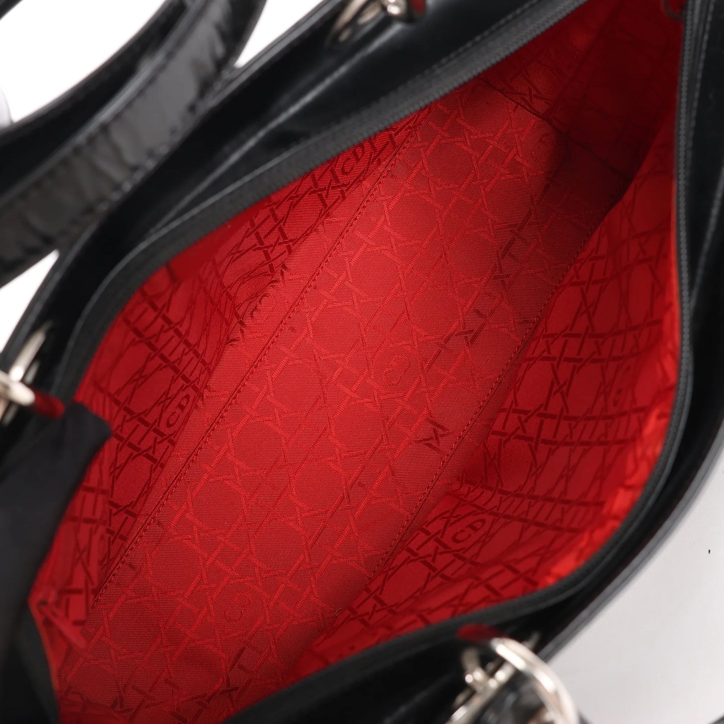 Dior Lady Dior Large Patent Leather 2Way Handbag in Black