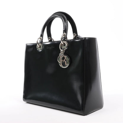 Dior Lady Dior Large Patent Leather 2Way Handbag in Black