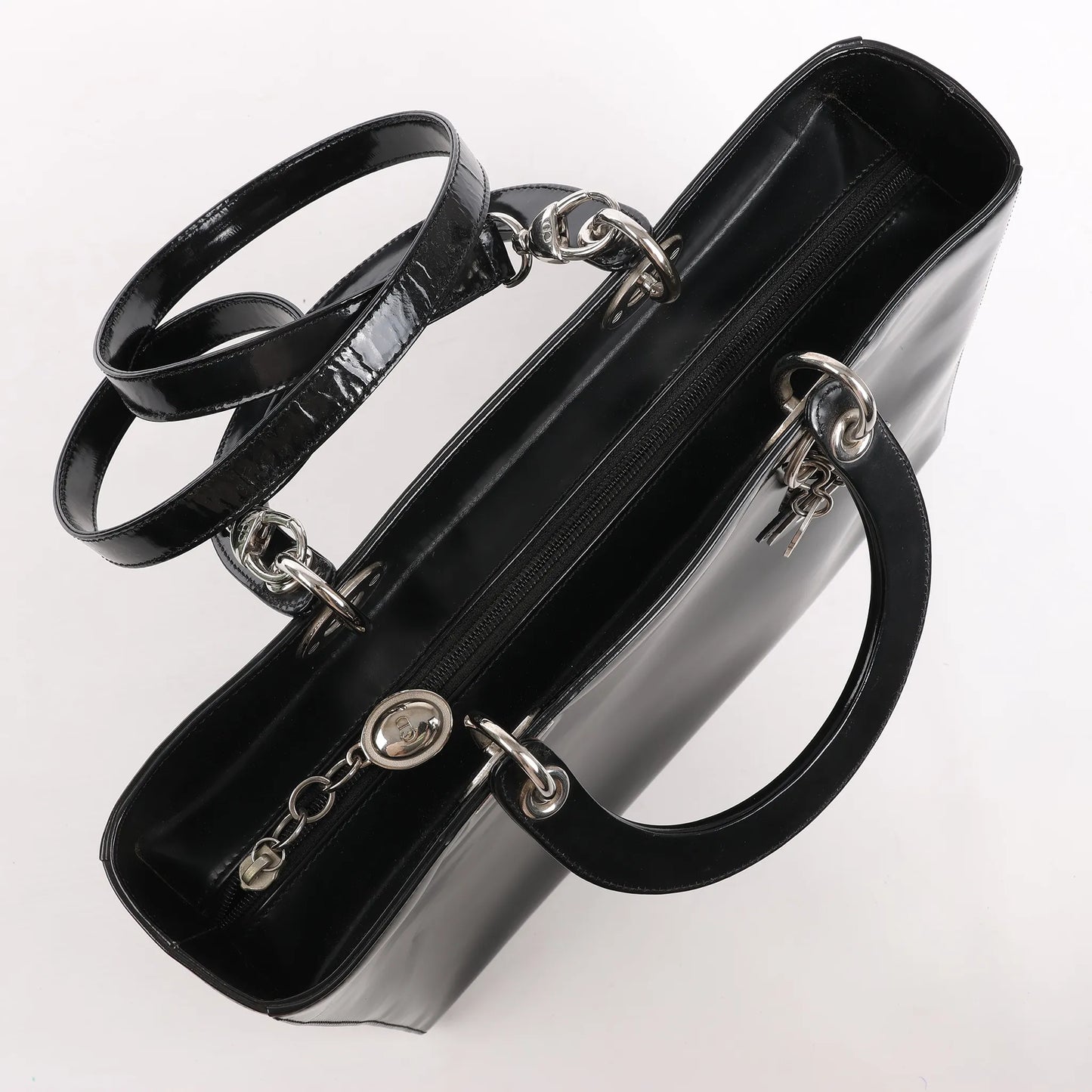 Dior Lady Dior Large Patent Leather 2Way Handbag in Black