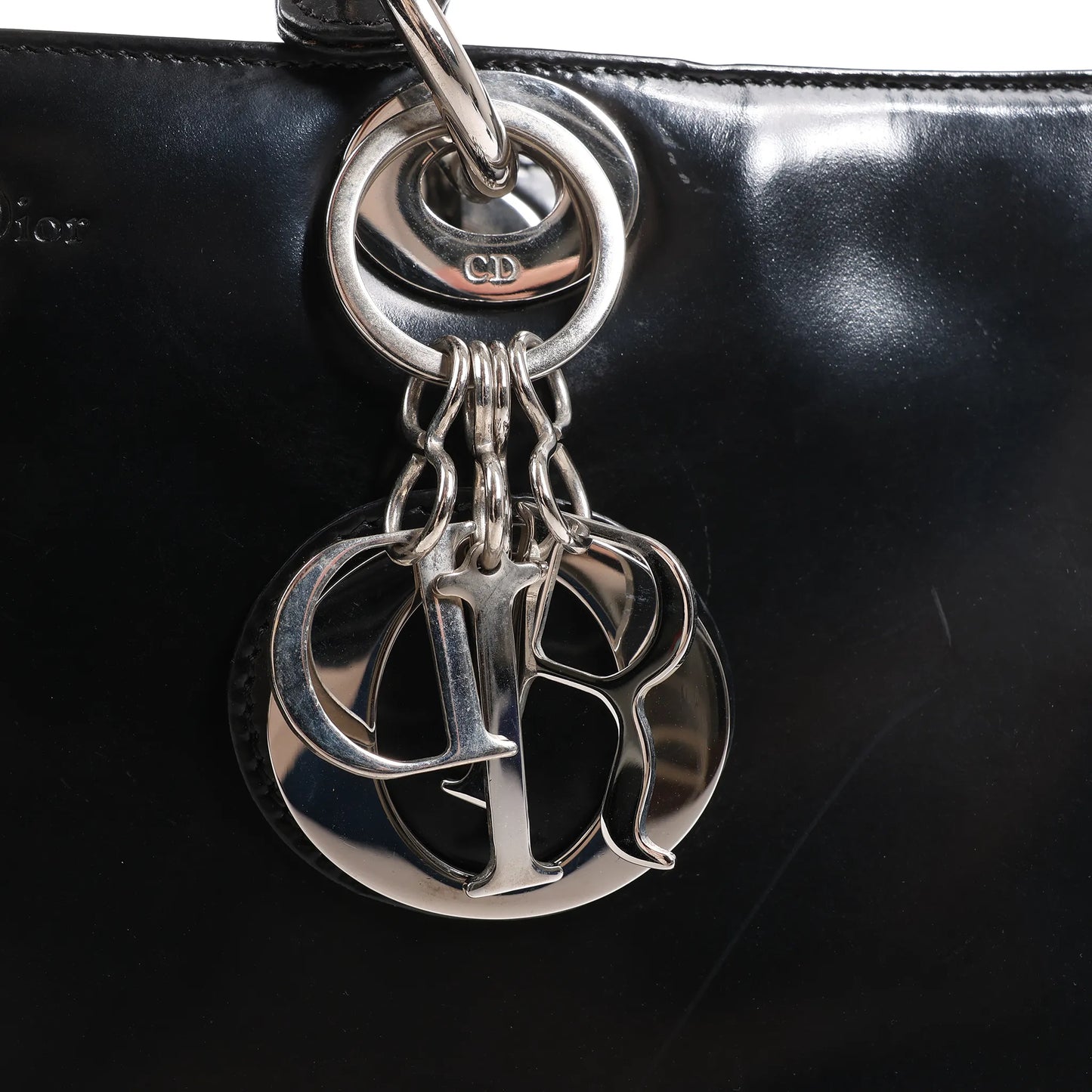 Dior Lady Dior Large Patent Leather 2Way Handbag in Black