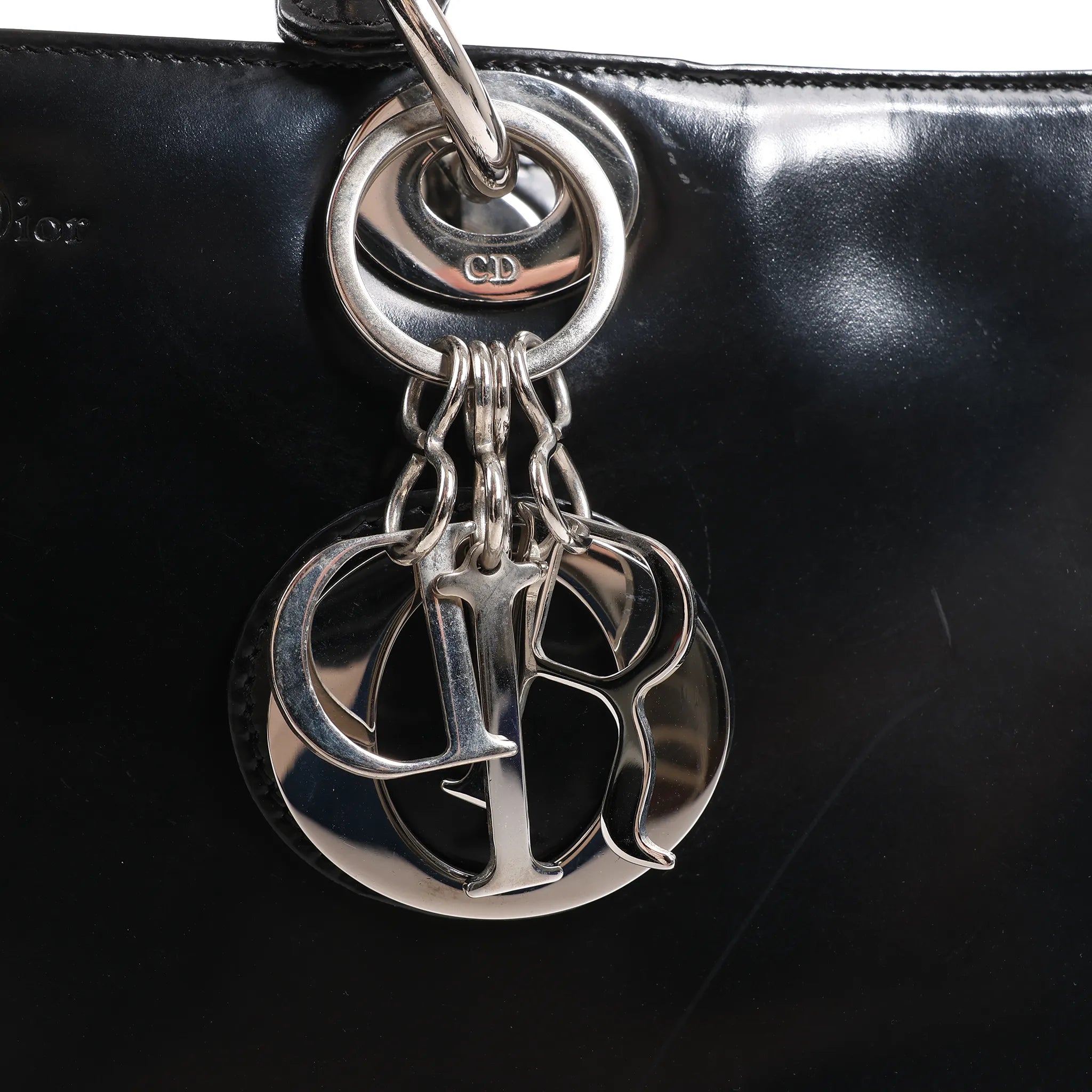 Dior Lady Dior Large Patent Leather 2Way Handbag in Black