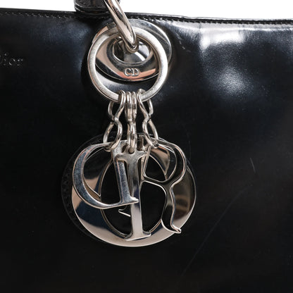 Dior Lady Dior Large Patent Leather 2Way Handbag in Black