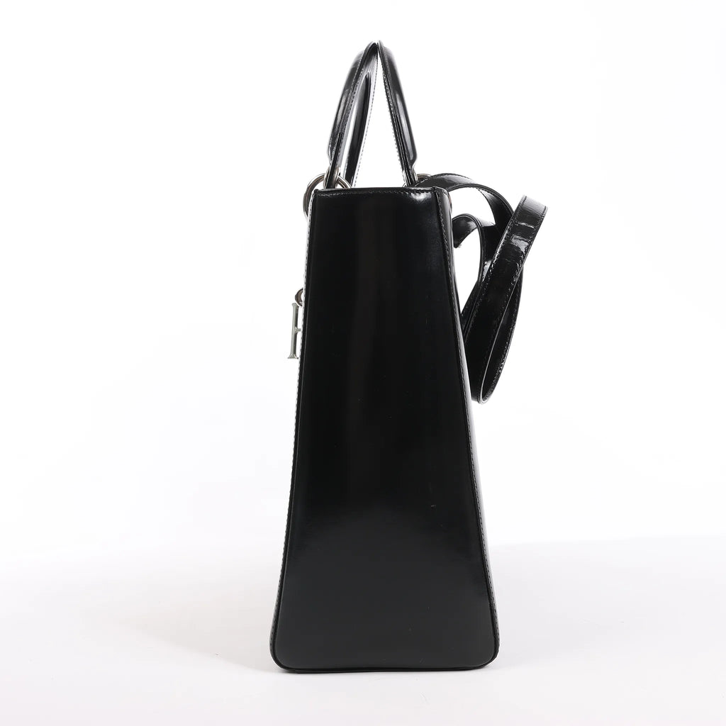 Dior Lady Dior Large Patent Leather 2Way Handbag in Black