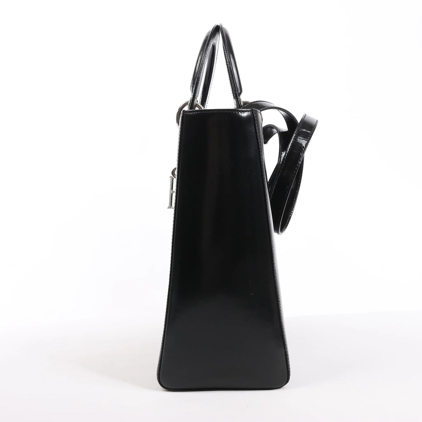 Dior Lady Dior Large Patent Leather 2Way Handbag in Black