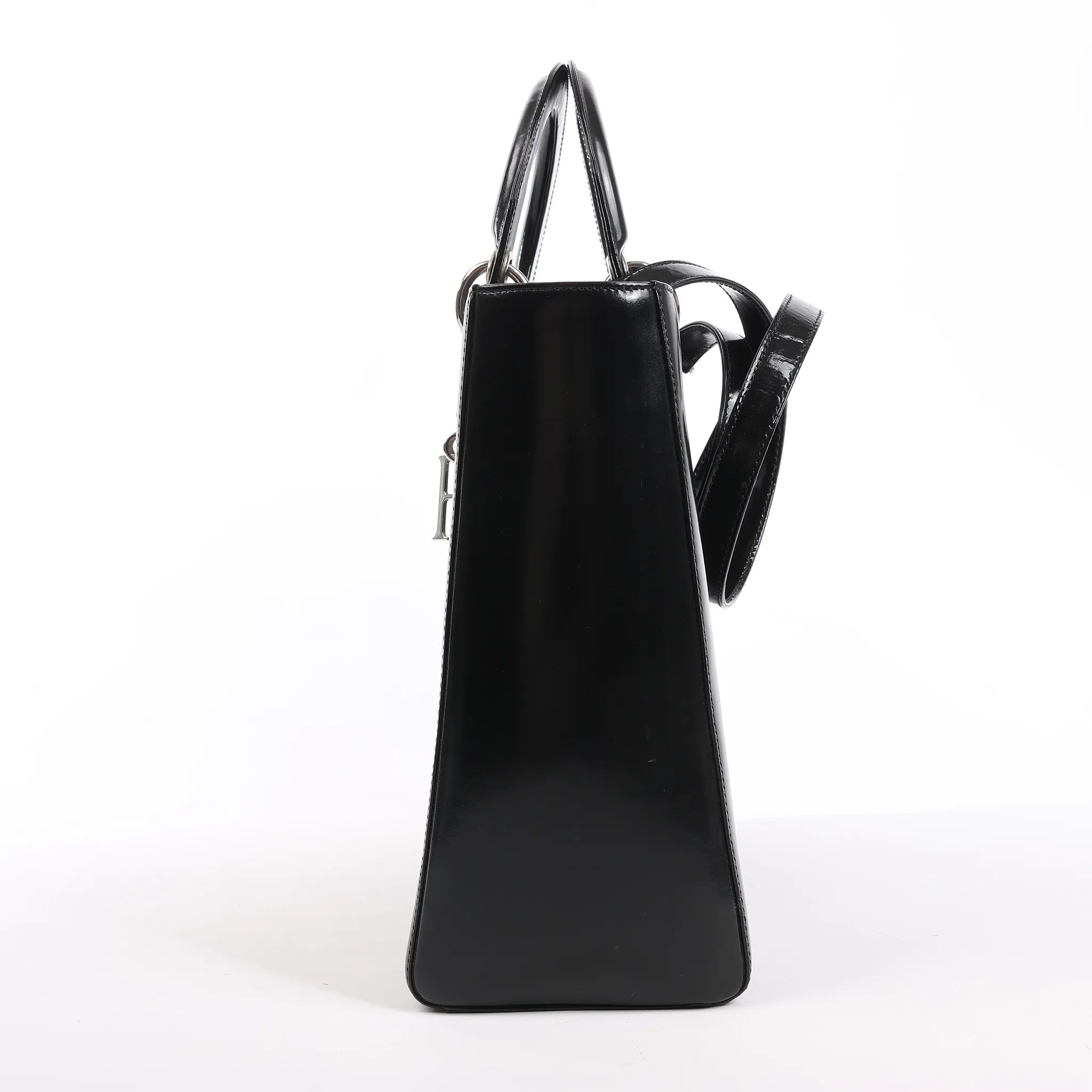 Dior Lady Dior Large Patent Leather 2Way Handbag in Black
