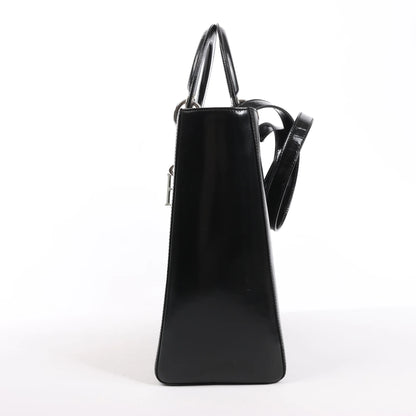 Dior Lady Dior Large Patent Leather 2Way Handbag in Black
