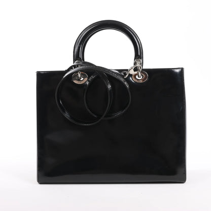 Dior Lady Dior Large Patent Leather 2Way Handbag in Black