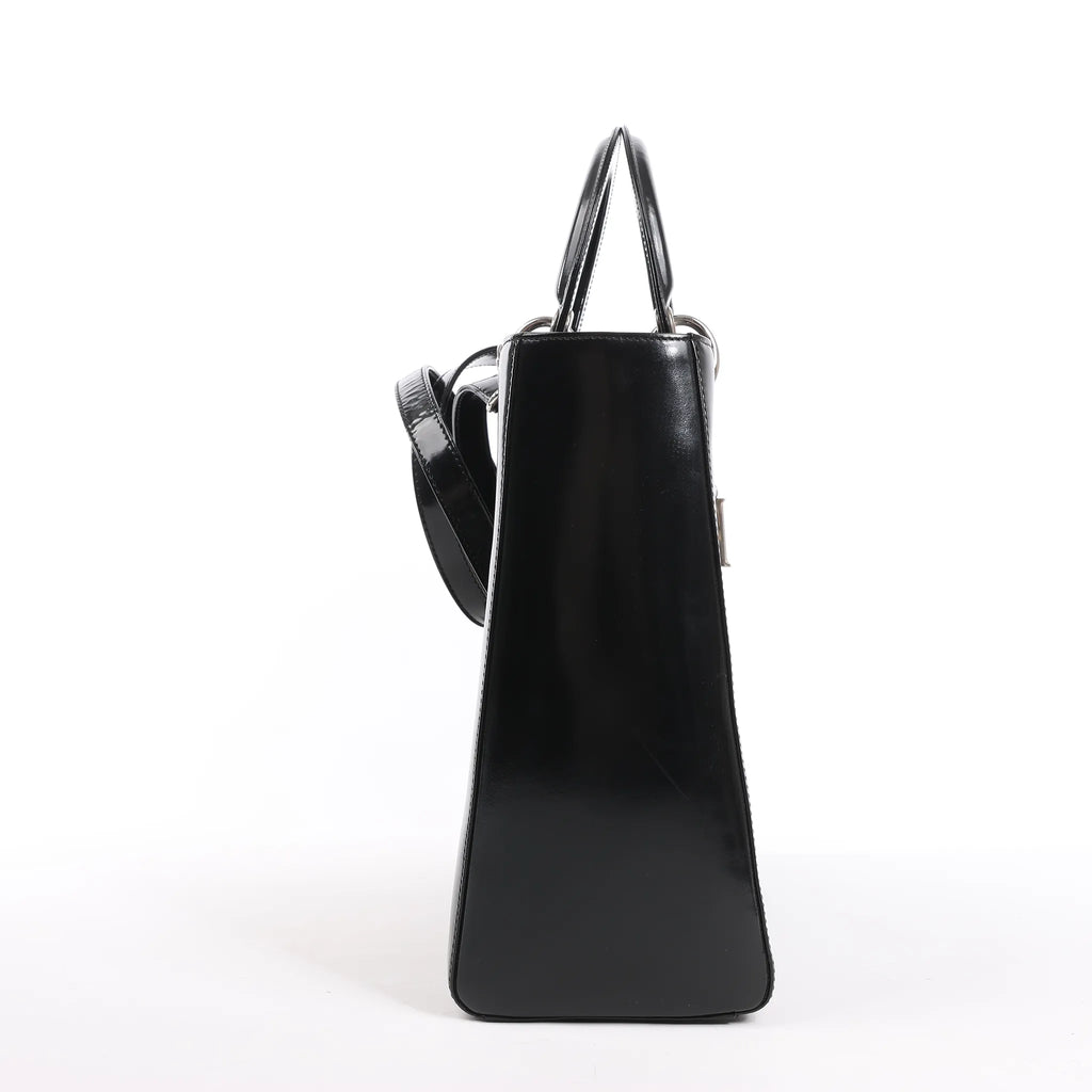 Dior Lady Dior Large Patent Leather 2Way Handbag in Black