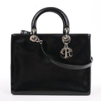Dior Lady Dior Large Patent Leather 2Way Handbag in Black