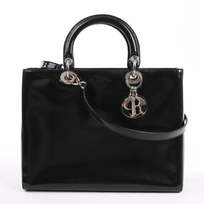 Dior Lady Dior Large Patent Leather 2Way Handbag in Black