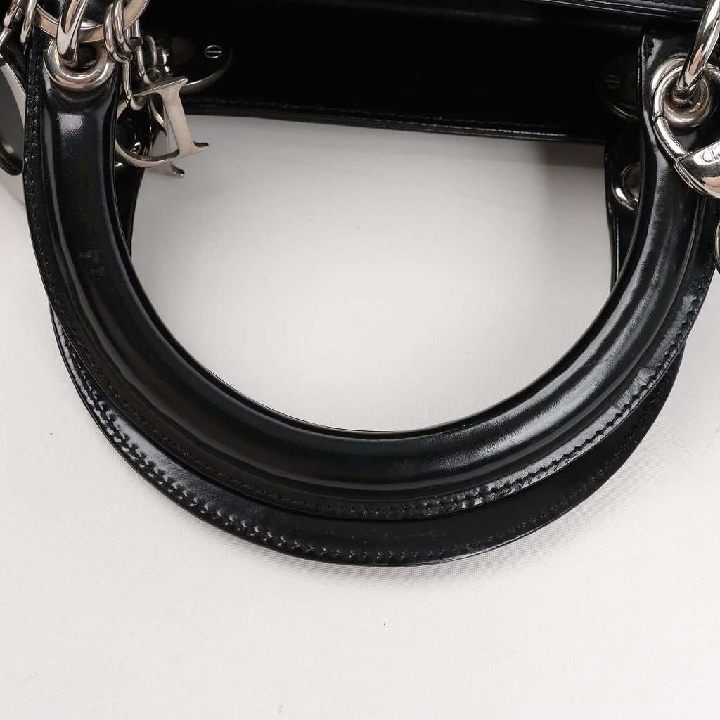 Dior Lady Dior Large Patent Leather 2Way Handbag in Black