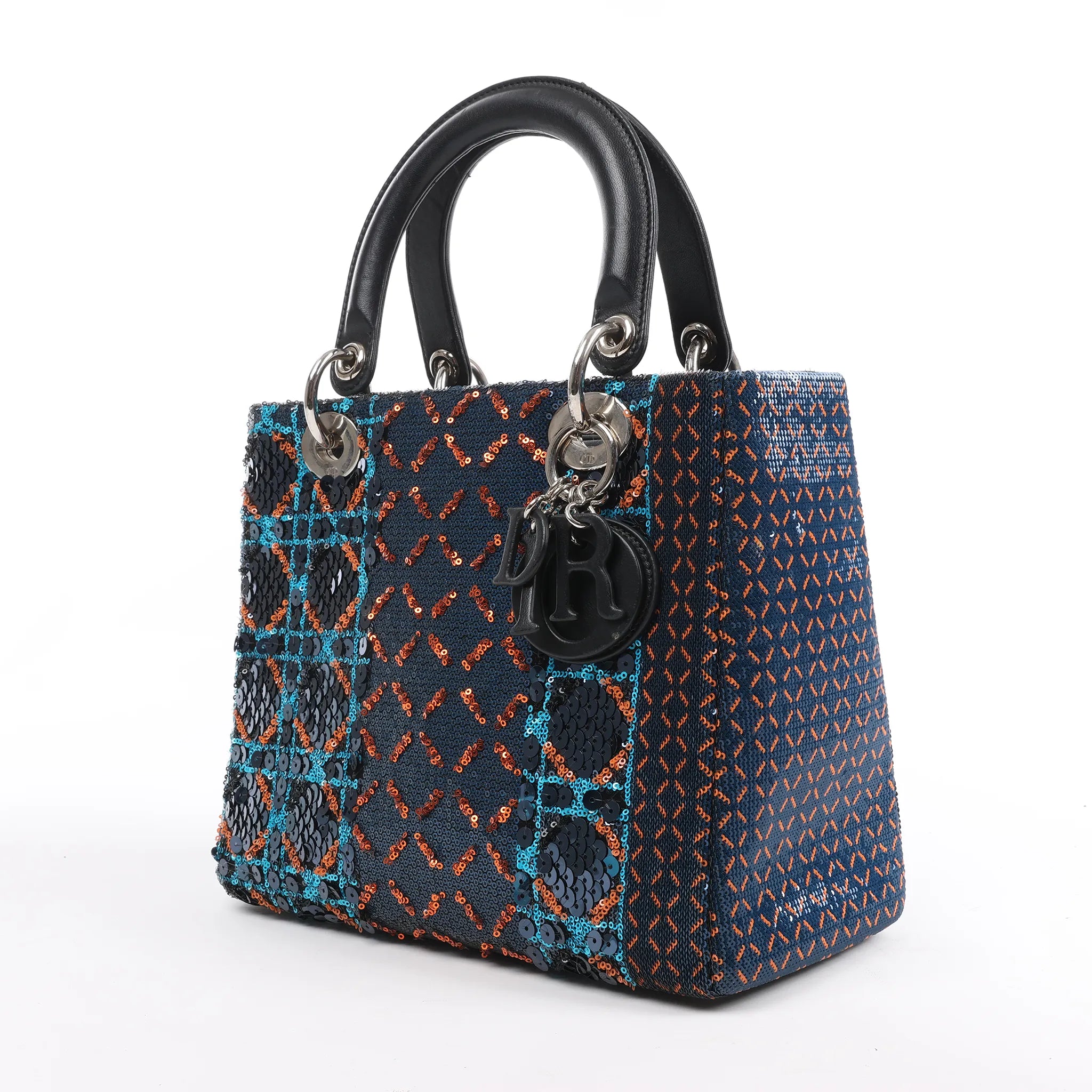 Dior Lady Dior Sequins Medium Handbag in Navy Blue
