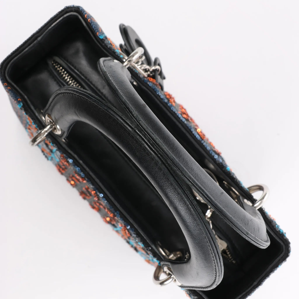 Dior Lady Dior Sequins Medium Handbag in Navy Blue