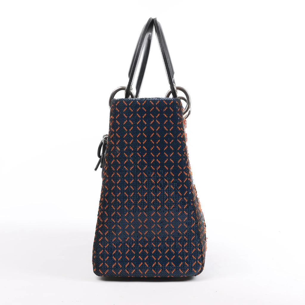 Dior Lady Dior Sequins Medium Handbag in Navy Blue