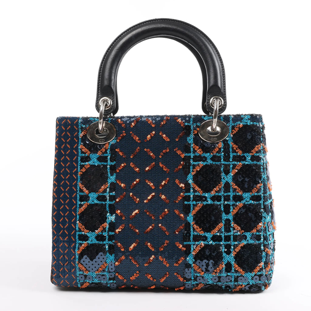 Dior Lady Dior Sequins Medium Handbag in Navy Blue