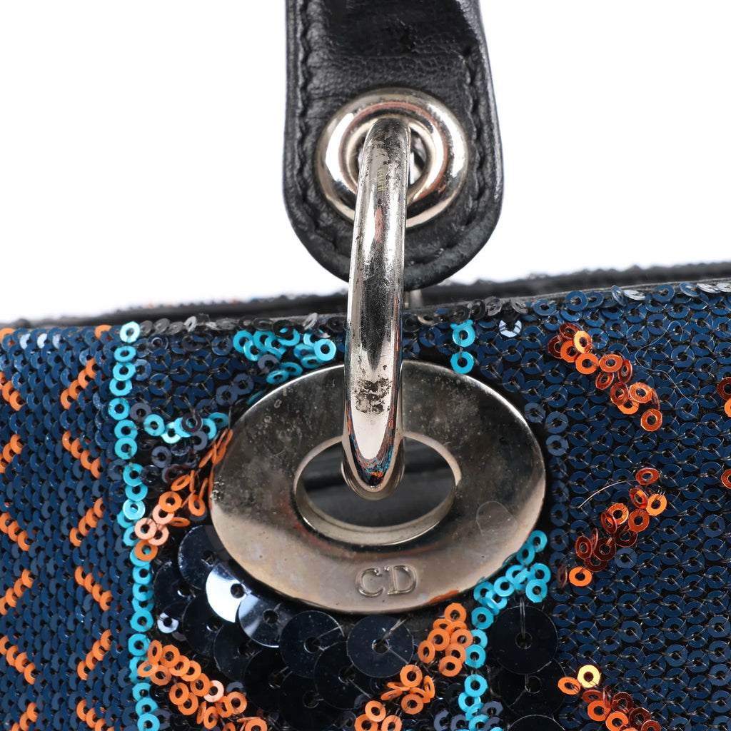 Dior Lady Dior Sequins Medium Handbag in Navy Blue