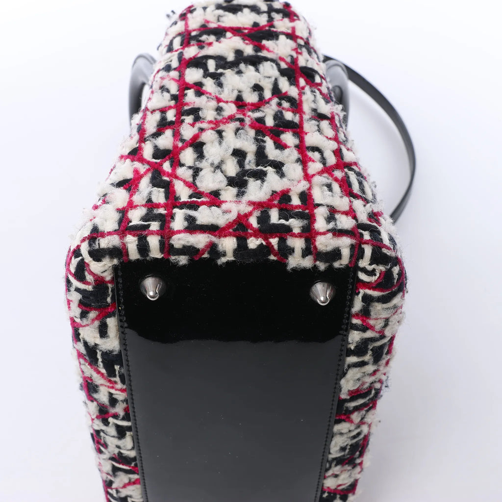 Dior Lady Dior Medium Tweed x Patent Leather 2Way Handbag in Black