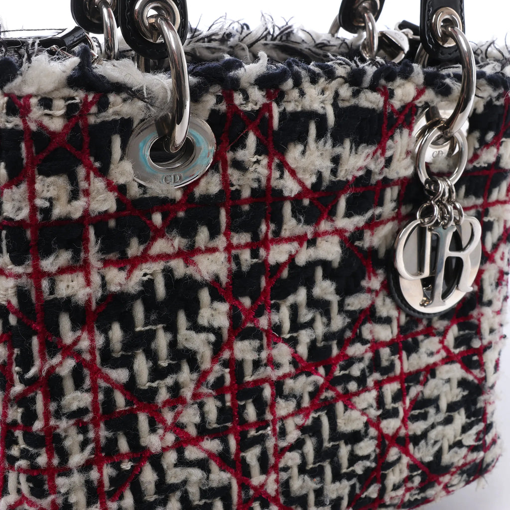 Dior Lady Dior Medium Tweed x Patent Leather 2Way Handbag in Black