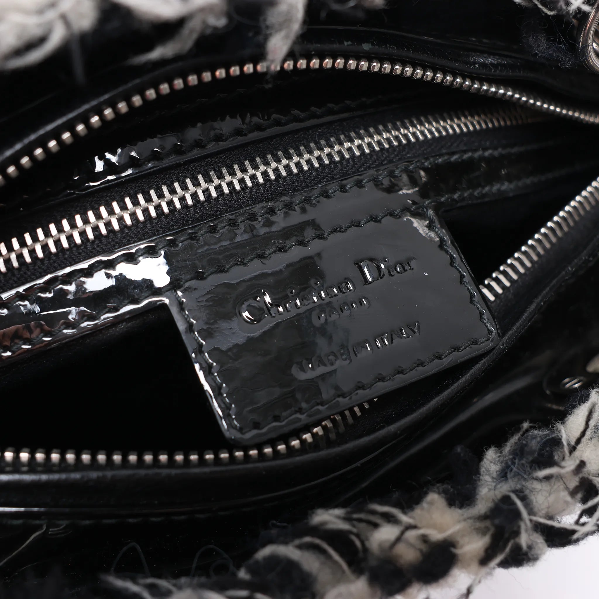 Dior Lady Dior Medium Tweed x Patent Leather 2Way Handbag in Black