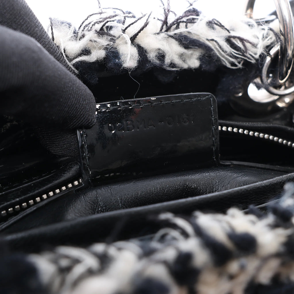 Dior Lady Dior Medium Tweed x Patent Leather 2Way Handbag in Black