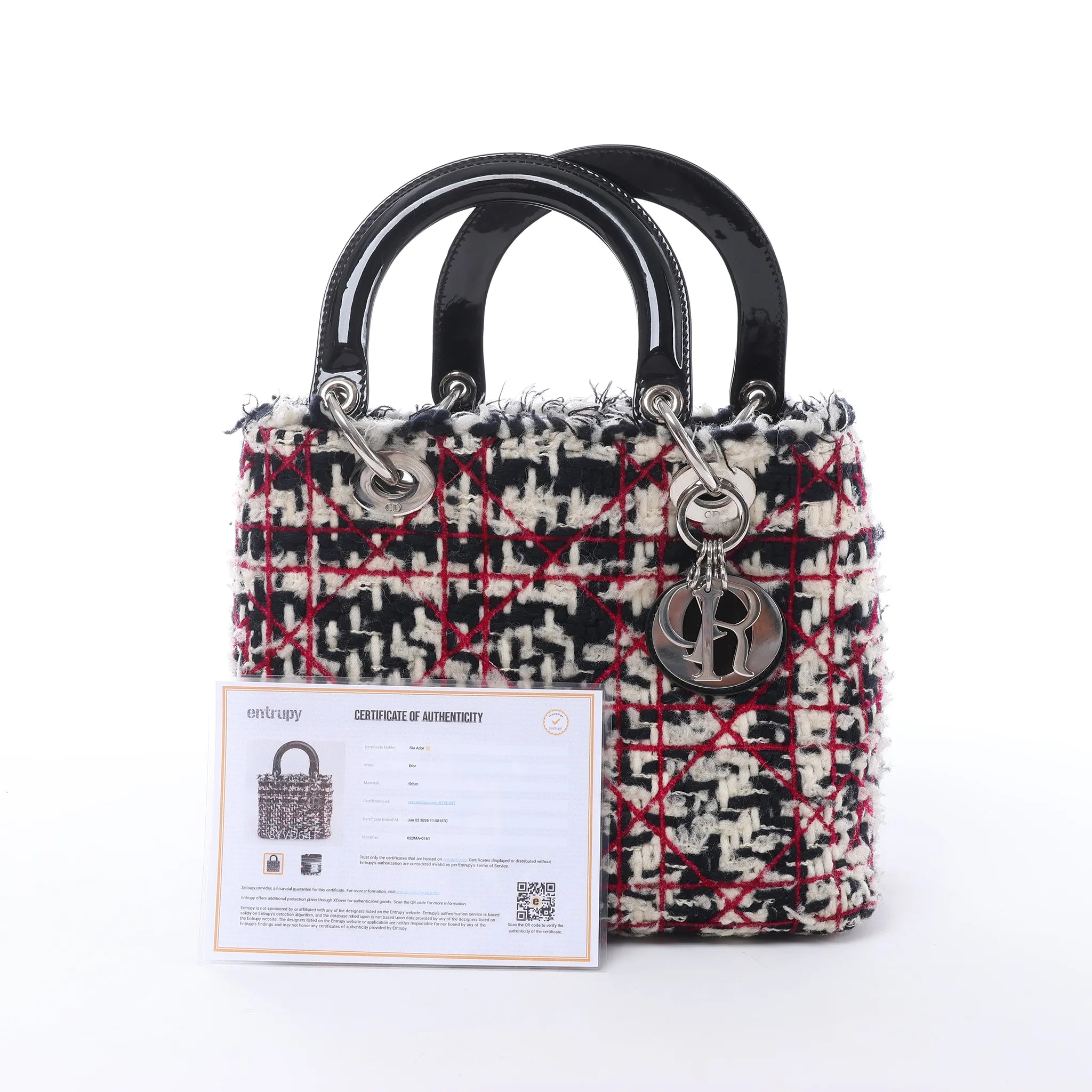 Dior Lady Dior Medium Tweed x Patent Leather 2Way Handbag in Black