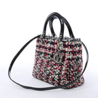Dior Lady Dior Medium Tweed x Patent Leather 2Way Handbag in Black