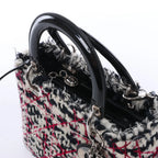 Dior Lady Dior Medium Tweed x Patent Leather 2Way Handbag in Black