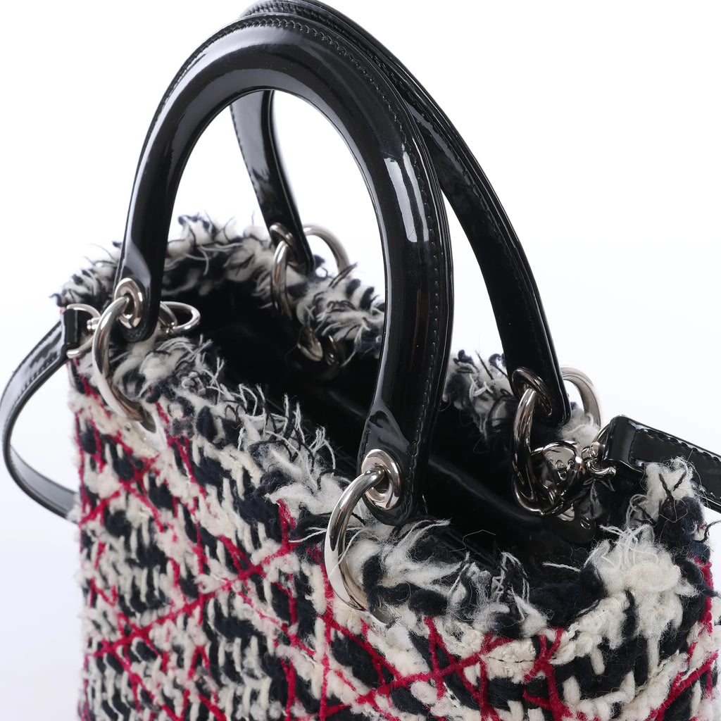 Dior Lady Dior Medium Tweed x Patent Leather 2Way Handbag in Black