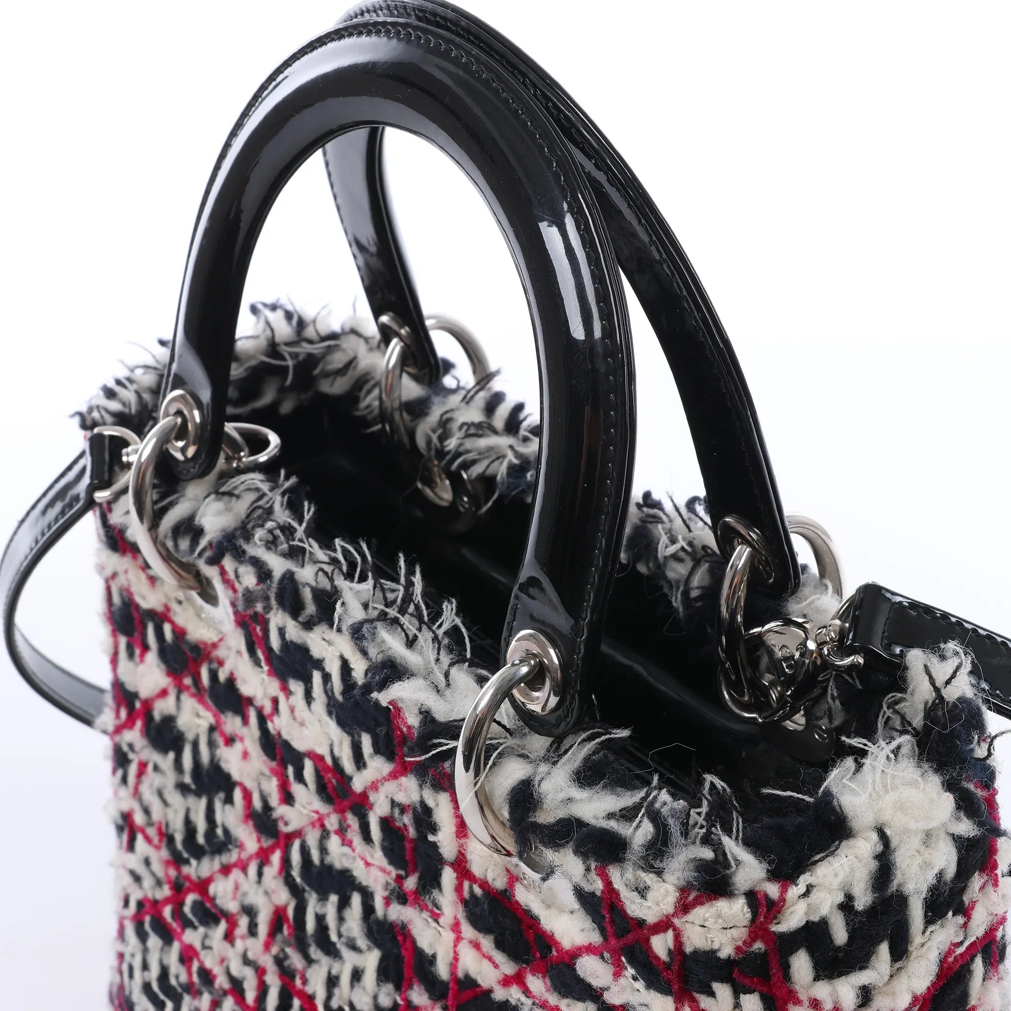 Dior Lady Dior Medium Tweed x Patent Leather 2Way Handbag in Black
